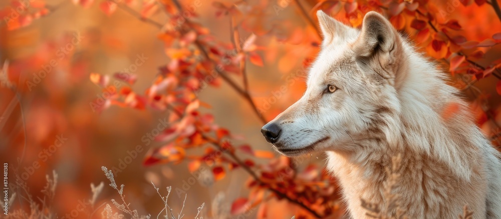 Poster Arctic wolf in a fall setting with a copy space image.
