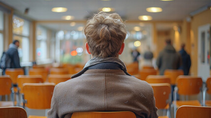 Lone Candidate Awaiting Job Interview: Rear View in Waiting Room
