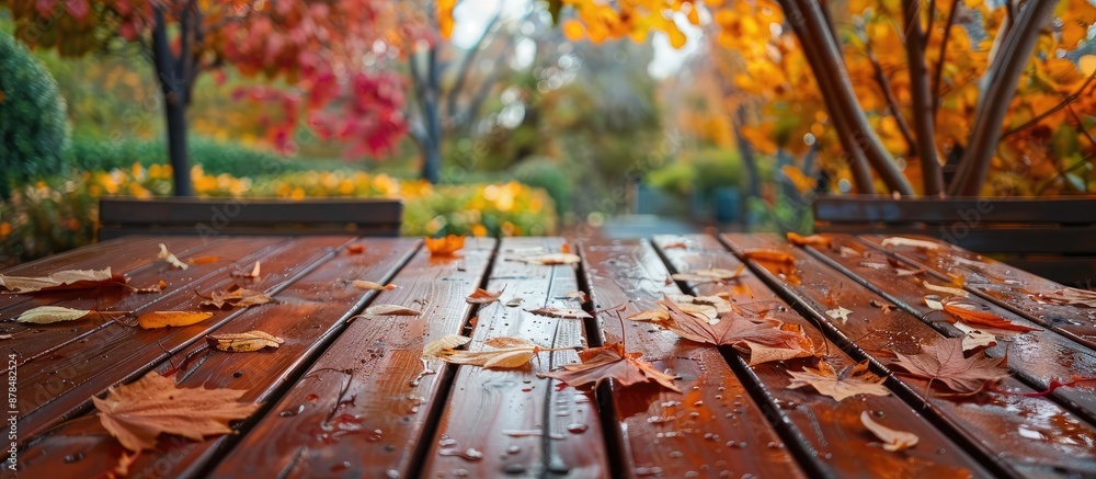 Aufkleber Deck table set in an autumn theme with a vacant surface for copy space image.