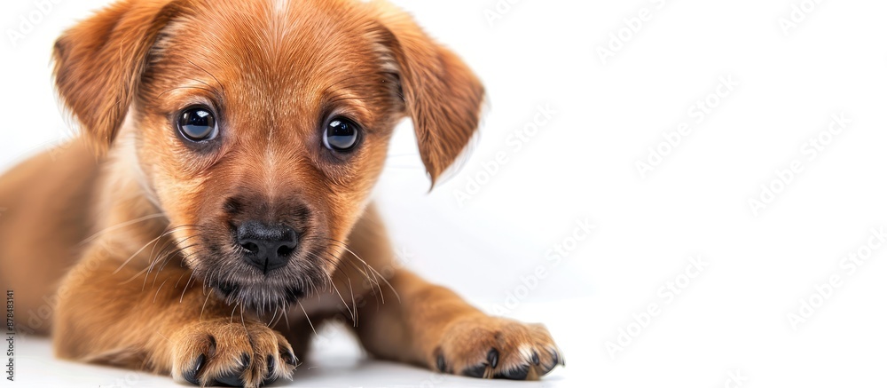 Poster adorable puppy dog on white background with copy space image.