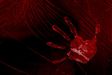 hand of child on broken mirror, glass, red bloody cracks, Horror and Thriller Themes, Crime Scenes...