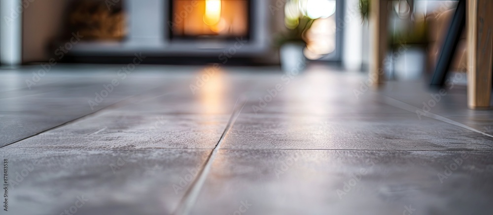Poster Close up of indoor home floor tile with abstract blur background framing the copy space image.