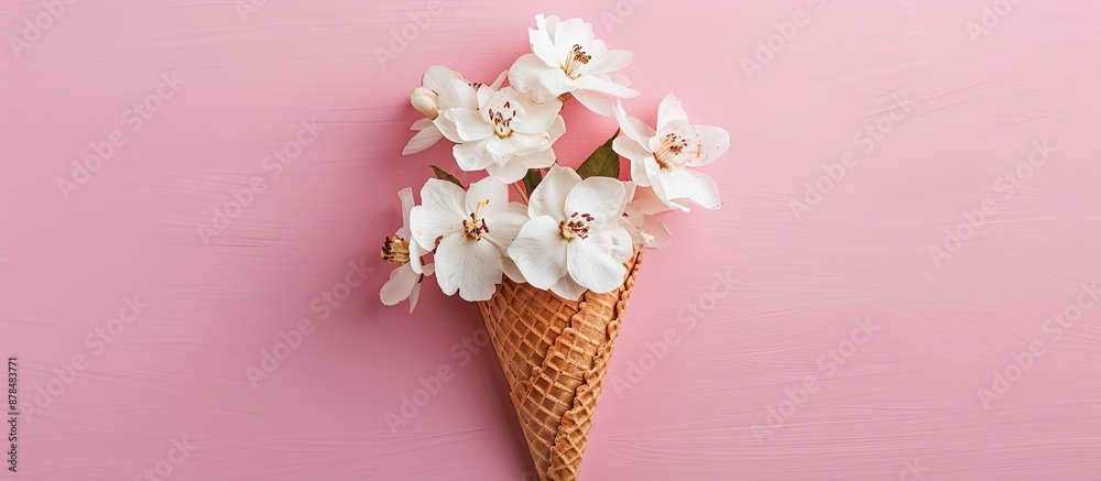 Poster celebrate with a creative greeting card featuring white flowers on a pink background displayed in an