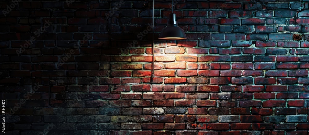 Poster dark urban underground setting with a brick wall under a lamp light, ideal as a copy space image.