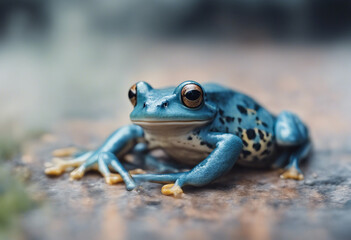 Fototapeta premium blue colored frog, isolated white background, copy space for text, ad shot 