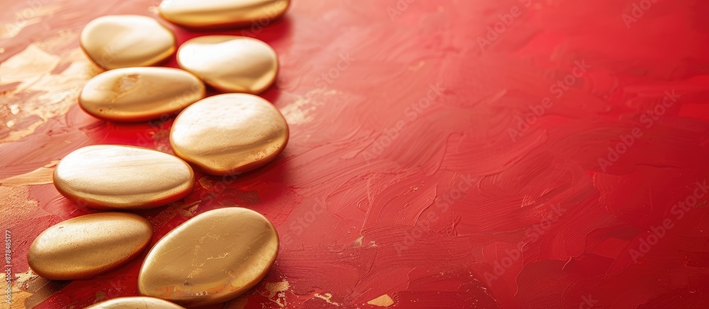 Poster Background of golden stones on a red surface with copy space image.