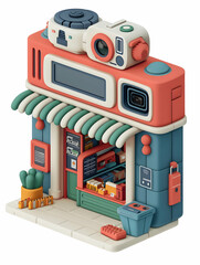 Fototapeta premium 3D Flat Icon of Individual with Pocket Camera in Busy Market Market Timelapse Concept with Copy Space for Writing. Isolated on White Background.