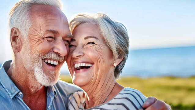 woman man outdoor senior couple happy lifestyle retirement together smiling love piggyback active mature
