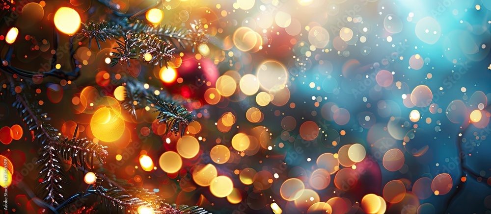 Poster festive christmas-themed abstract bokeh background with copy space image.