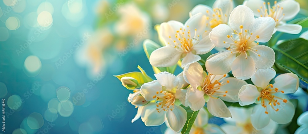 Poster elegant jasmine flowers on vibrant backdrop with copy space image.