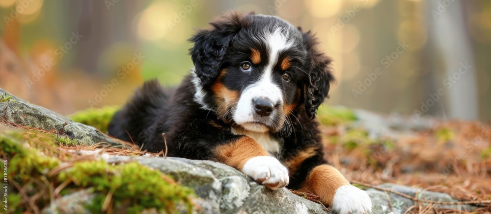 Aufkleber bernese mountain dog puppy portrayed in a natural setting with ample copy space image available.