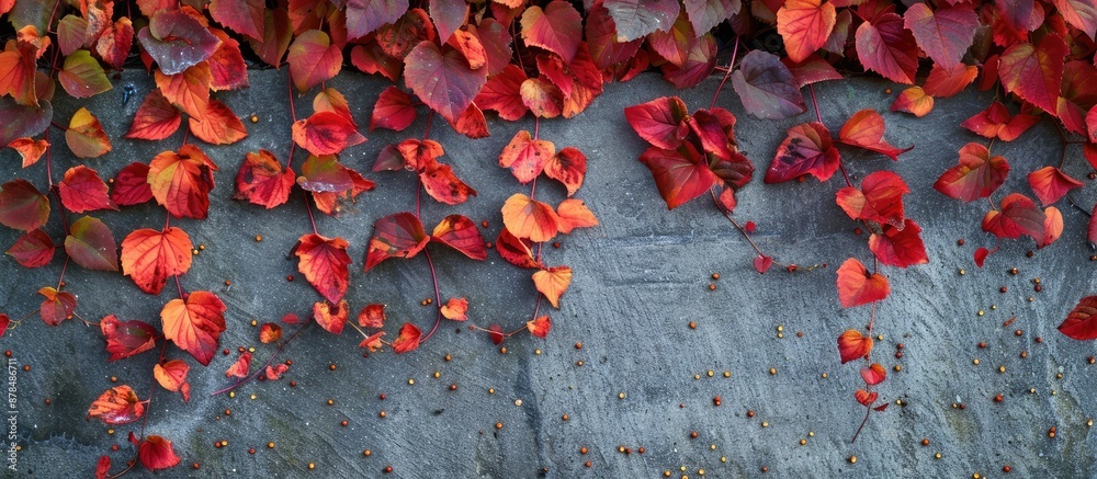 Poster Fall foliage set against a cement backdrop with copy space image available.