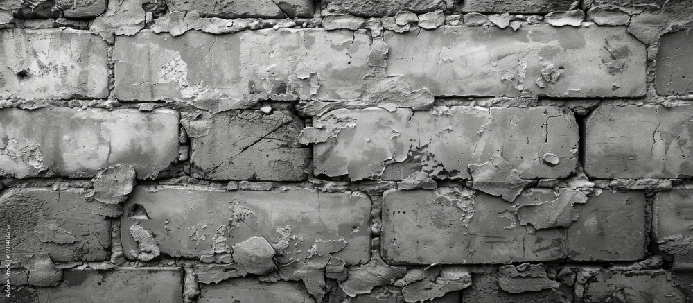 Aufkleber close-up of an industrial brick wall with a cracked texture of smooth plastered stone in grey tones,