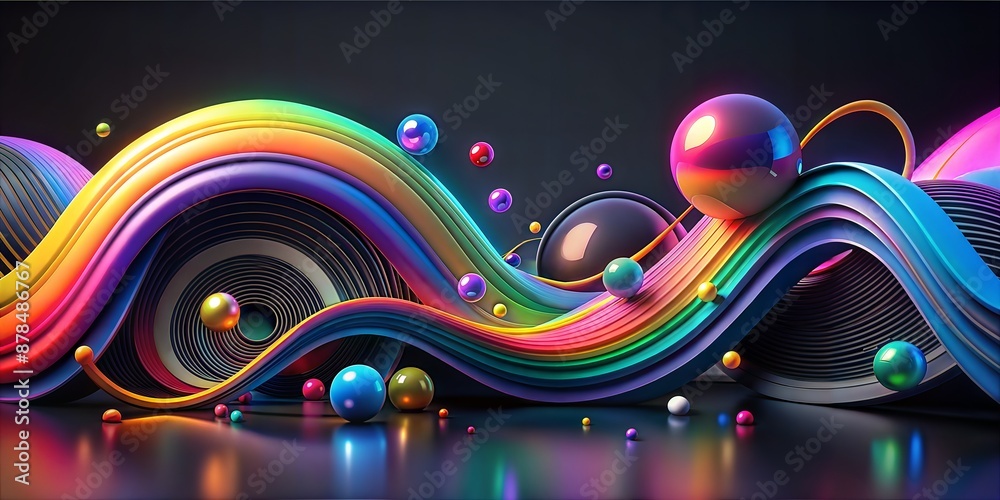Wall mural abstract 3d rainbow wave: geometric shape and fluid design with iridescent elements