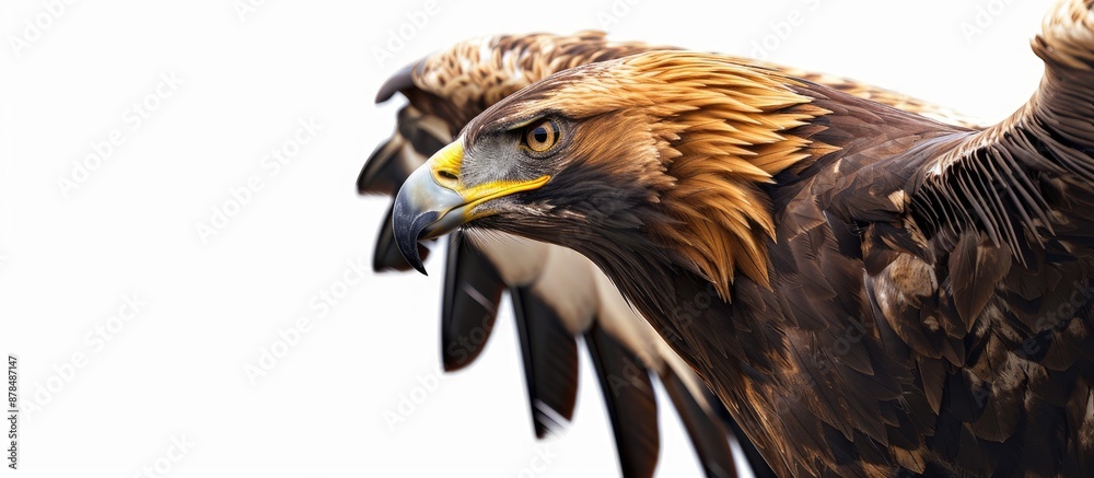 Poster Close-up of a stunning golden eagle with a large wingspan showcasing fine details, against a blank backdrop with copy space image.