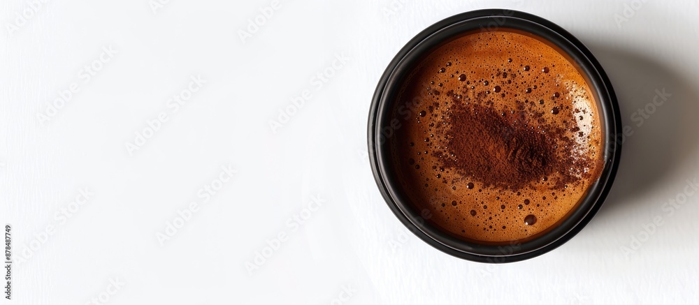 Poster An espresso coffee capsule is the main focus of the composition against a white backdrop, creating room for additional content in the image.