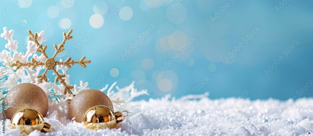 Poster blue background with white artificial snow for a christmas winter greeting card with copy space imag