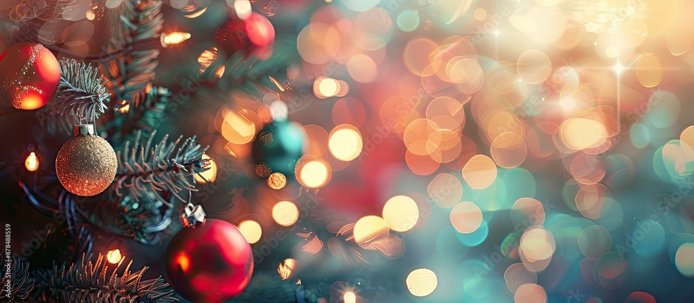 Poster Blurred Christmas bokeh background with abstract design and copy space image.