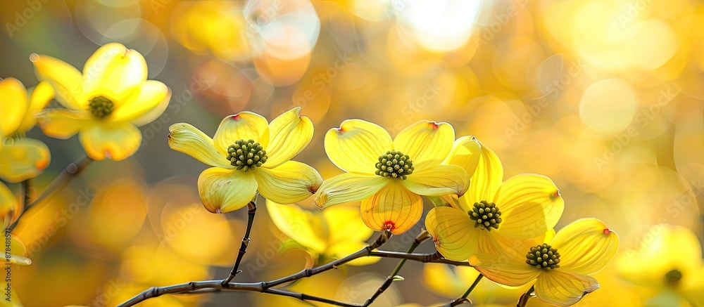 Poster card for spring featuring vibrant yellow dogwood blossoms, with a spacious area for adding text or i