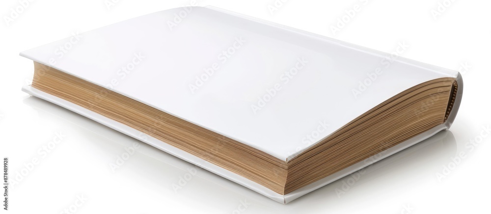 Poster Close-up view showing a blank white book on a white background with a clipping path for easy editing and a copy space image included.