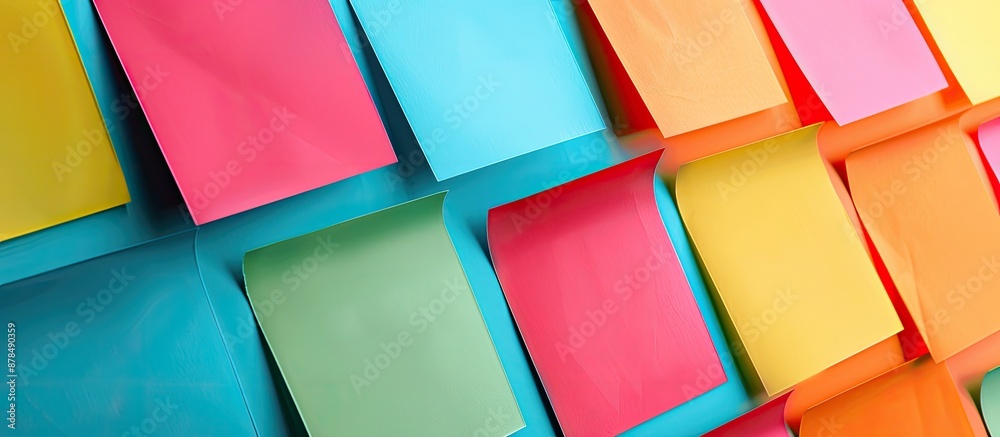 Poster Colorful office stickers displayed on a colored background, providing ample copy space image for concept ideas and notes.