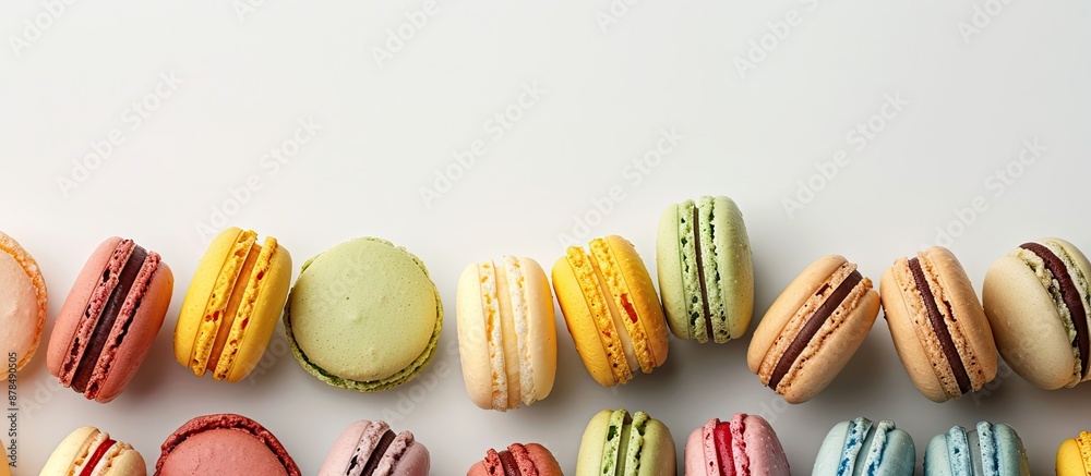 Aufkleber colorful macaroons displayed against a pale backdrop provide an appealing copy space image.