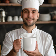 Chef Mug Mockup, Chef holding a mug, cook holding a mug