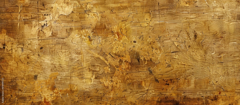 Aufkleber an aged surface of plywood provides a textured background suitable for a copy space image.