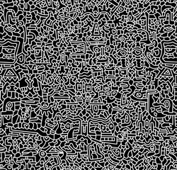 Black and white abstract hand-drawn doodles .Seamless pattern.