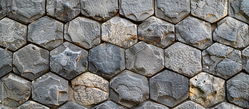 Aufkleber detailed shot of a stone wall with hexagonal patterns, suitable for copy space image.