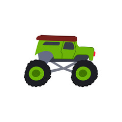 Obraz premium race monster truck cartoon. road big, typography adventure, seamless sticker sign. isolated symbol vector illustration