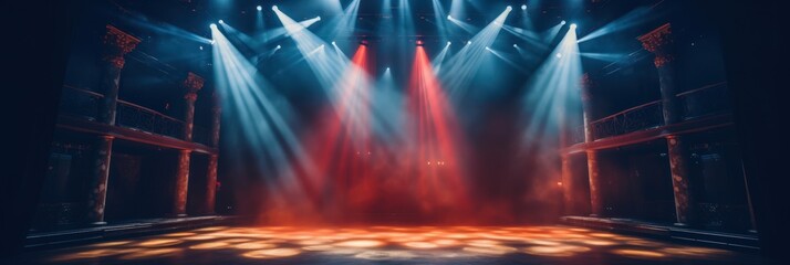 Fototapeta premium Stage Lights and Columns ,Empty stage with spotlight illuminated the stage, Theater stage with light 