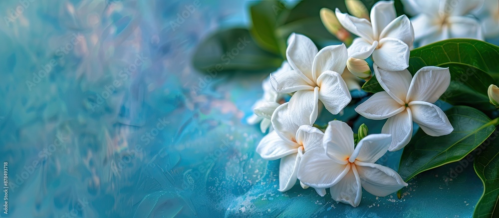 Poster elegant jasmine flowers on vibrant backdrop with copy space image.
