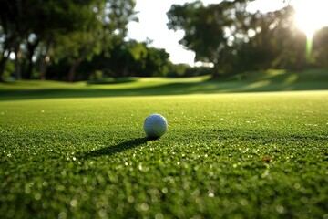 a golf ball sitting on top of a lush green field