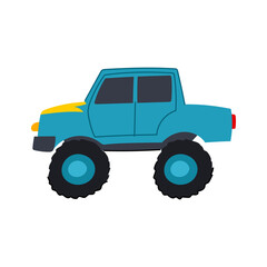 typography monster truck cartoon. adventure seamless, sticker flame, vintage sport typography monster truck sign. isolated symbol vector illustration