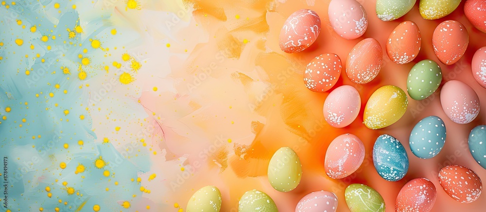 Aufkleber Easter eggs arranged in a frame on a colorful background, with copy space image.
