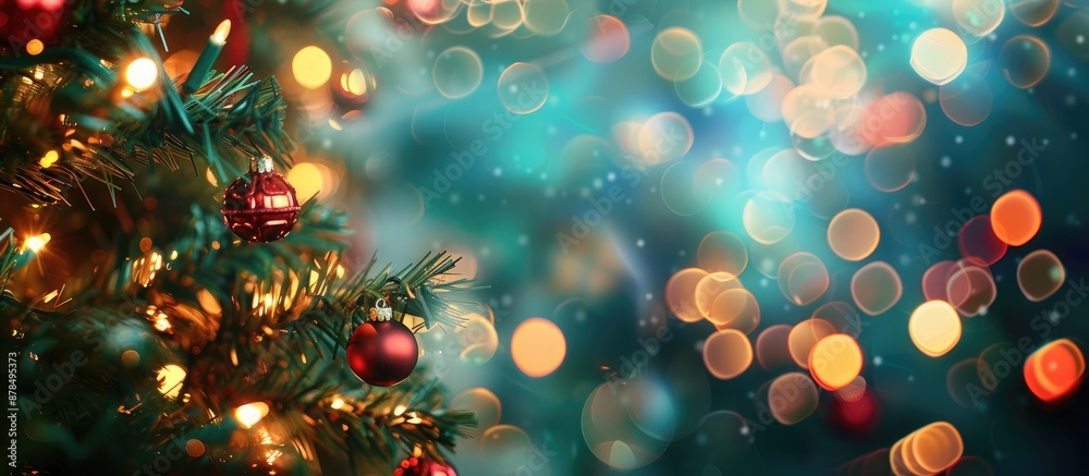 Poster blurred background for christmas and new year holidays with abstract bokeh lights and shadows, offer