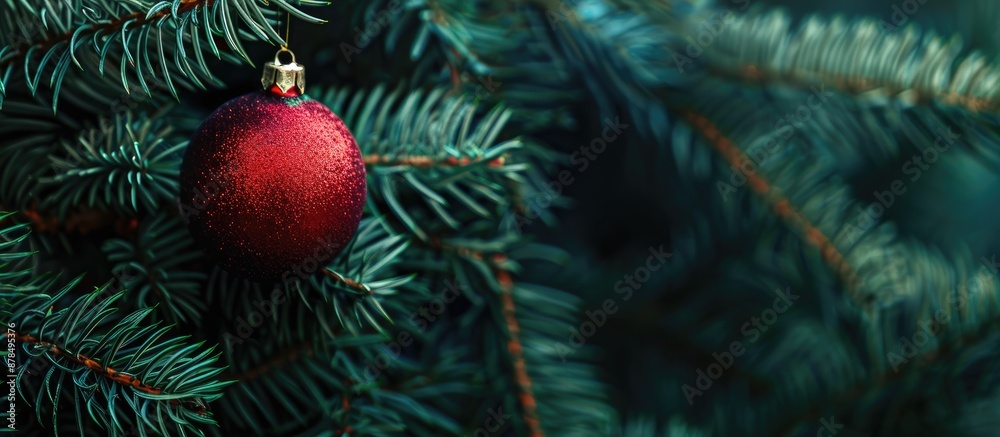 Aufkleber Festive Christmas toy displayed on a lush fir branch with ample space for text, creating a perfect holiday-themed copy space image.