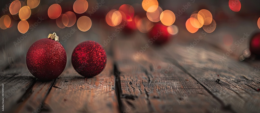 Poster christmas balls on a rustic wooden backdrop for festive occasions, providing a holiday ambiance with