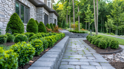 Cobblestone path in a charming country garden