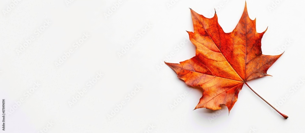 Poster fallen maple leaf on a white background, perfect as a copy space image.