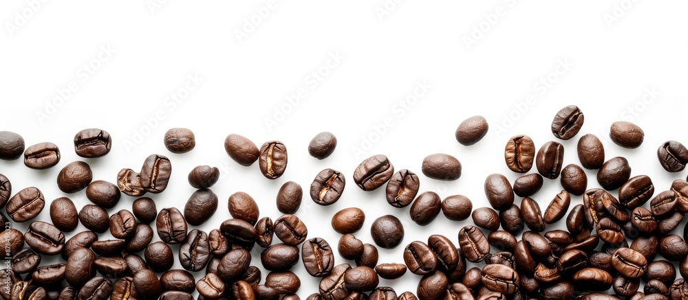 Poster Border of coffee beans on a white background with copy space image.