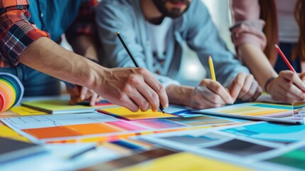 Obraz premium Team of designers collaborating on a branding project