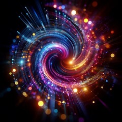 Fototapeta premium Colorful, shiny light patterns with a blurred texture, set against a black space for a dramatic, ultraviolet effect, 3D graphics , illustration created with generative ai.