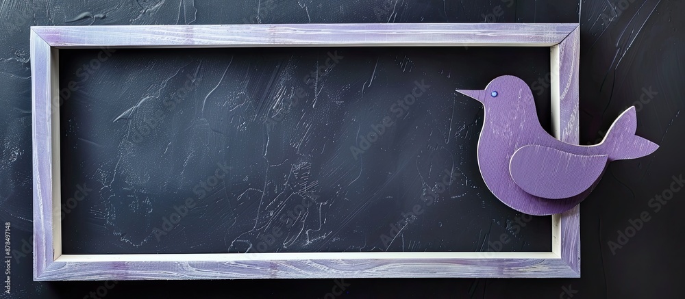 Aufkleber Easter-themed text with a purple wooden bird displayed on a rough dark background within a white frame, creating a charming copy space image.