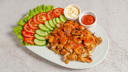 Potion doner kebab plate top view