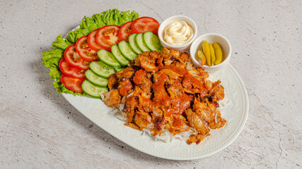 Potion doner kebab plate top view