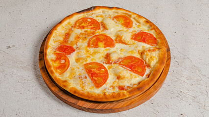 Delicious pizza isolated on wooden board
