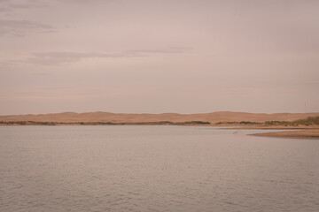 The river around the desert in Inner Mongolia, China
