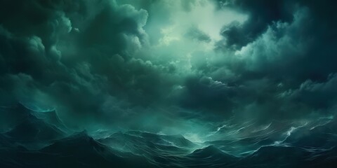 Stormy Sea Under a Gloomy Sky, Stormy Sky with Dark Green Clouds